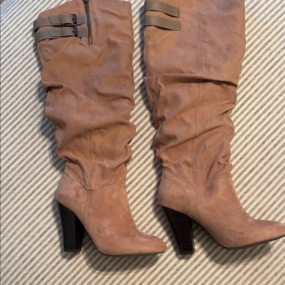 Qupid Taupe Heeled Boots - Picture 1 of 3